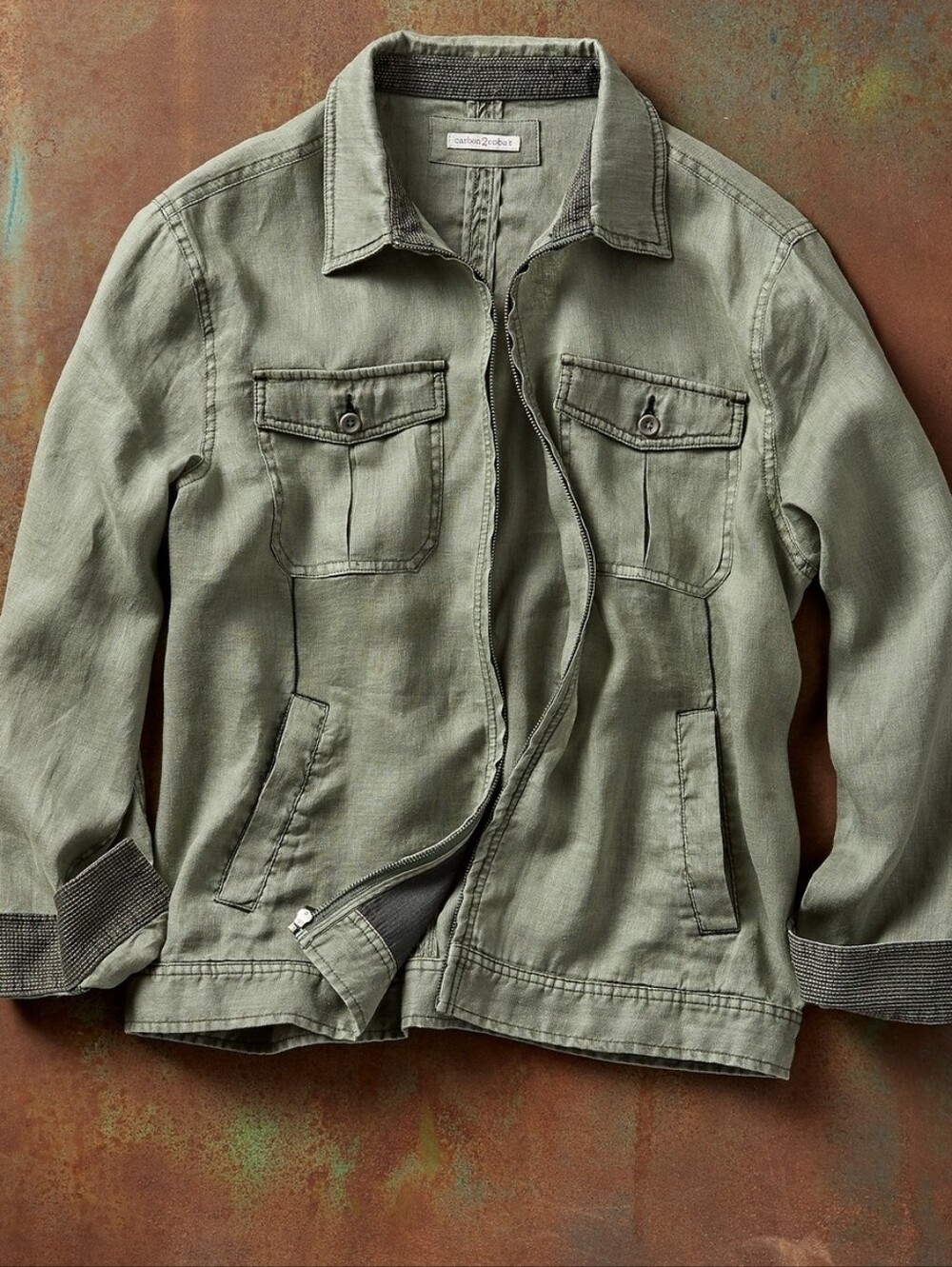 Carbon 2 Cobalt Mens Linen Utility Lightweight Shirt Jacket Shacket Green XL